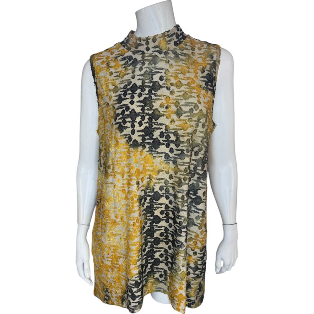 LOGO by Lori Goldstein Tie Dye‎ Clip Jacquard Sleeveless Top Champagne Medium